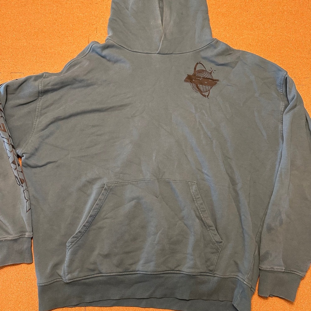Gymshark Hoodie Mens XL Blue Gray Graphic Lifting Oversized Pullover Sweatshirt